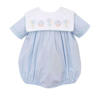 Anavini - Boy's Gingham Birthday Embroidery Bubble Romper