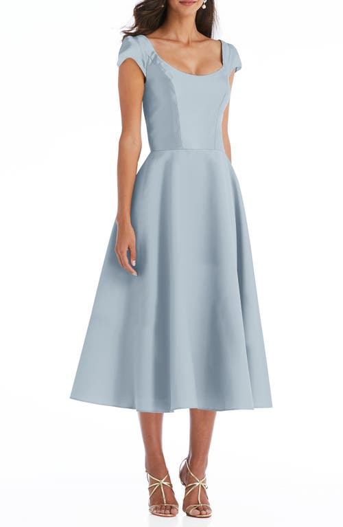 Alfred Sung Cap Sleeve Full Skirt Satin Midi Cocktail Dress in Mist, Size 10