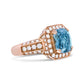 18K Rose Gold 10x10mm Cushion Shaped Aquamarine and 1 1/8 Cttw Round Diamond Halo Ring (F-G Color, VS1-VS2 Clarity) - Ring Size 6.5