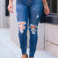 Judy Blue - High Waist Button Fly Distressed Skinny Jeans