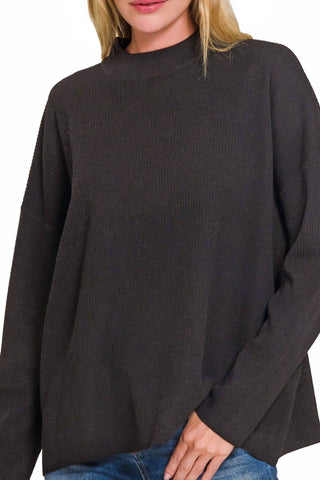 Zenana - Mock Drop Shoulder Sweater