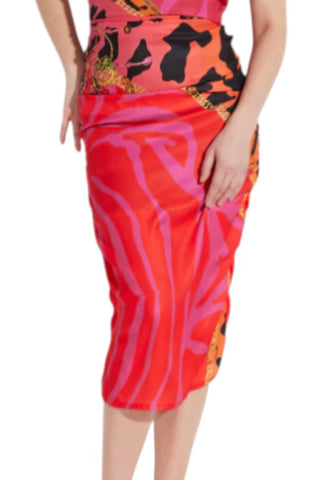 Oolala - Side Ruched Midi Dress With Chain Straps