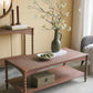 Rustic Brown Wood Coffee Table with Turned Spiral Legs and Lower Shelf