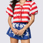 Queen Of Sparkles - STRIPE COTTON POOF SLEEVE TIE TOP