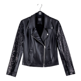 Clara Sun Woo - Sequin Knit Liquid Leather™ Sheen Moto Jacket