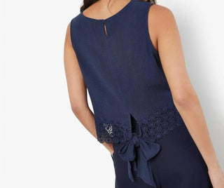 Apricot - Lace Hem Back Bow Sleeveless Top