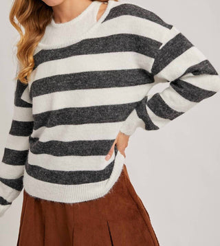 Bluivy - Women's Inner Tank Top Fuzzy Striped Knit Sweater