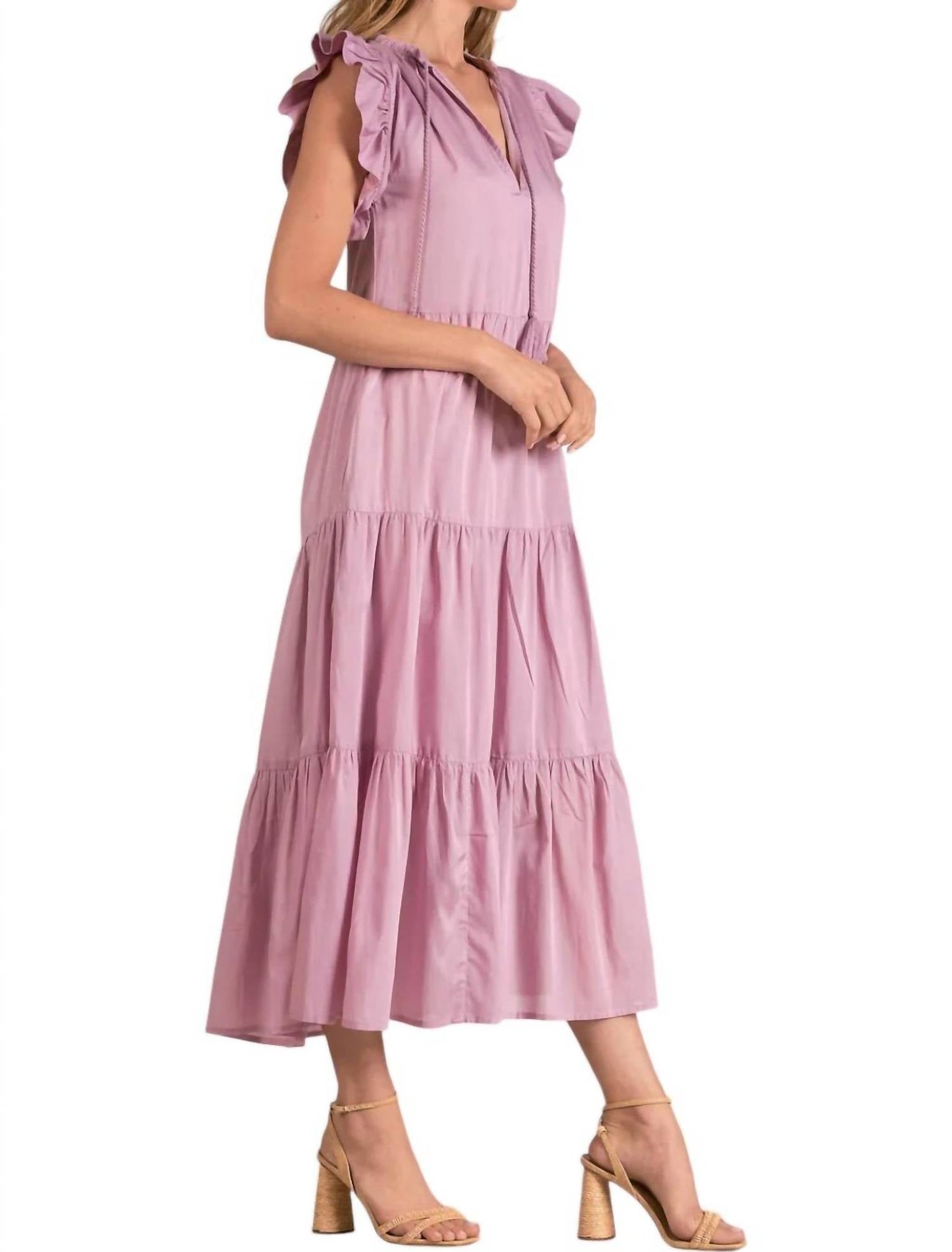 Elan - Ruffle Sleeves Maxi Dress