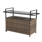 Outdoor Wicker Bar Cart with Glass Top and Wheels
