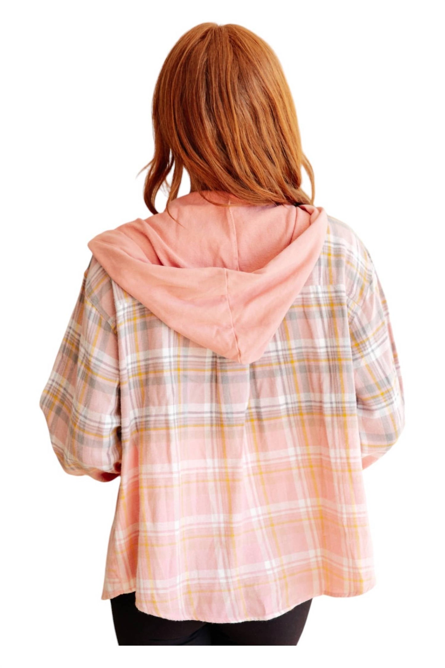 White Birch - Daylight Dip Dye Plaid Hooded Shacket