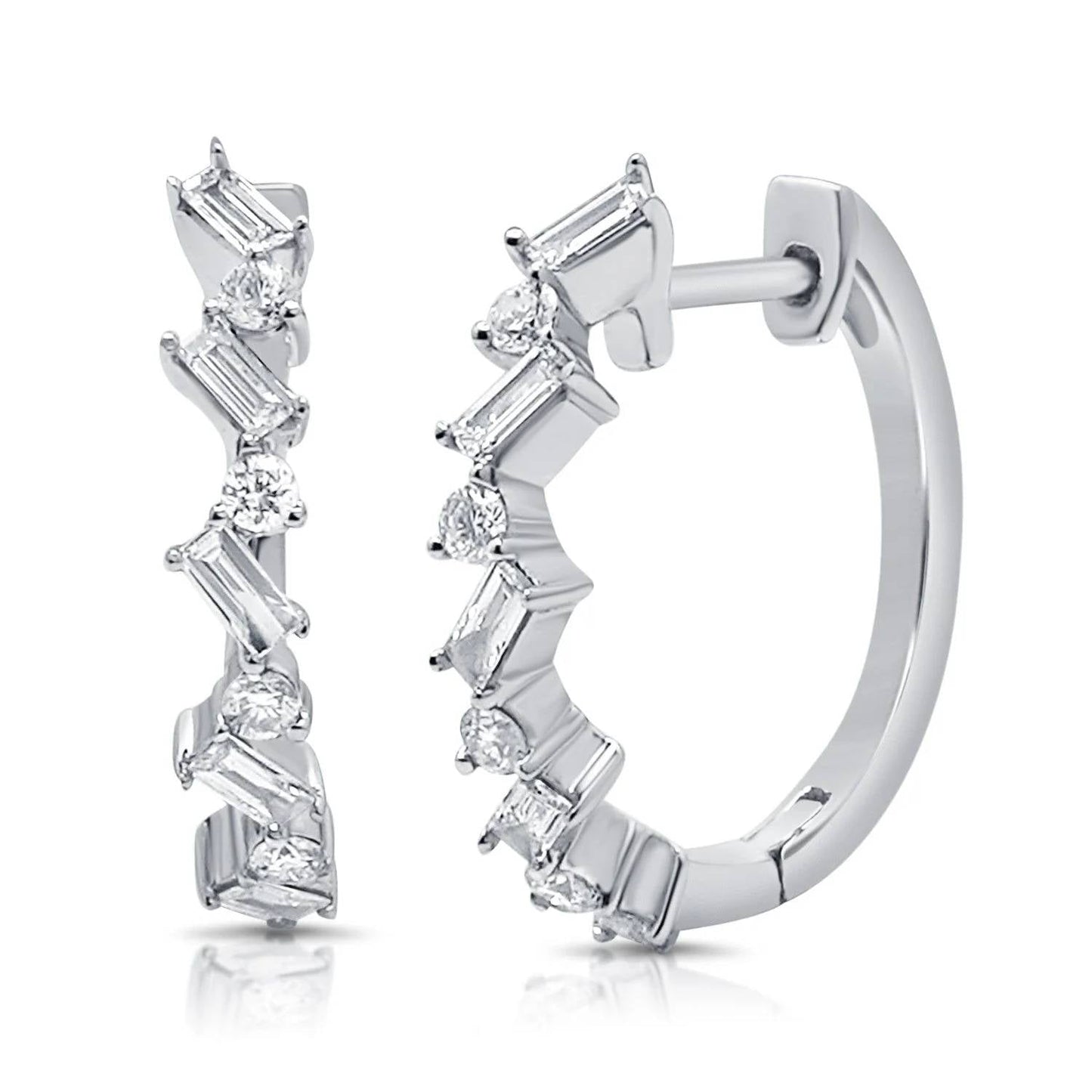 Diana M Jewels - 10 Baggett And Round Diamonds Huggie Earrings