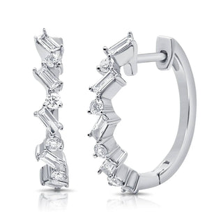 Diana M Jewels - 10 Baggett And Round Diamonds Huggie Earrings