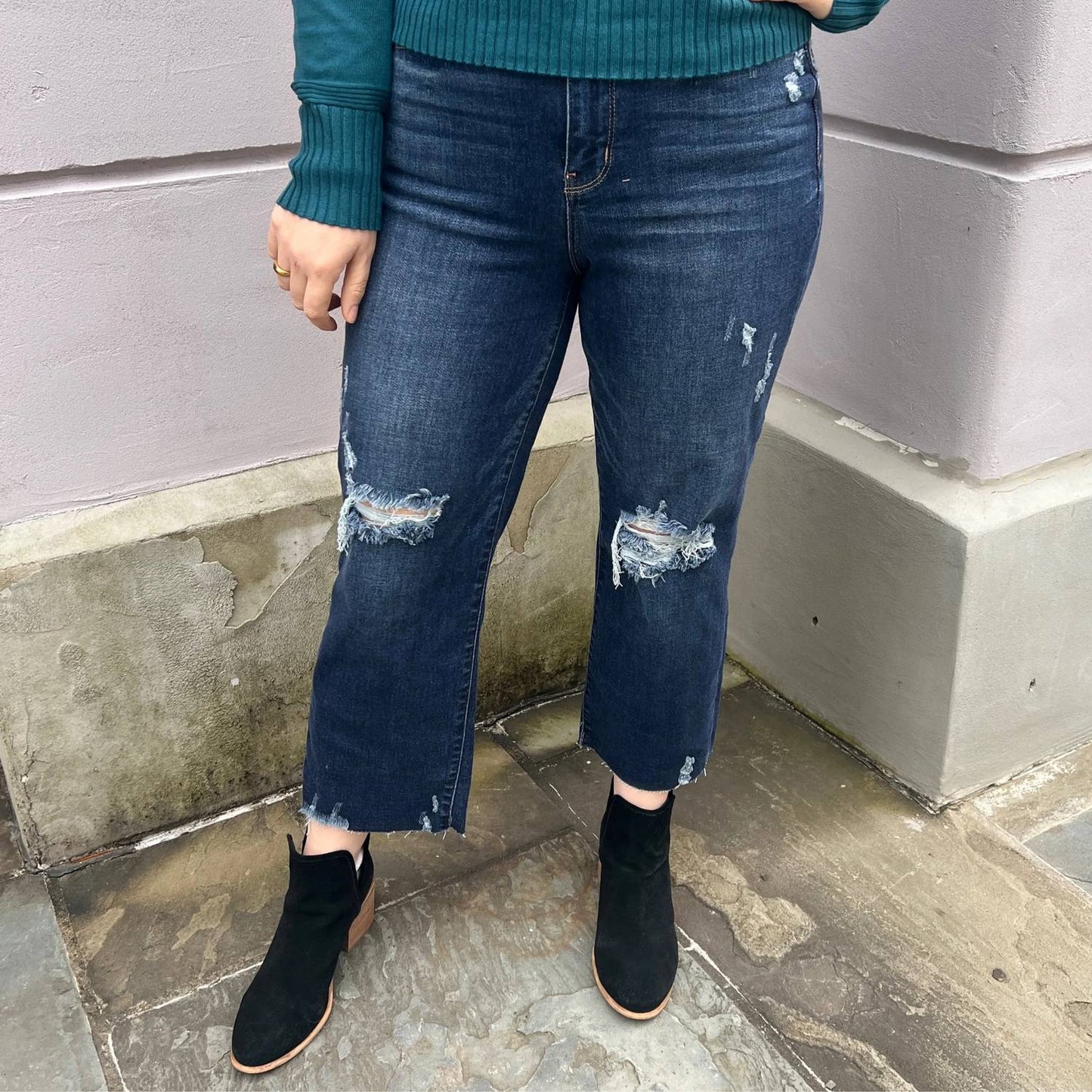 Judy Blue - High Waist Knee Destroy Crop Wide Leg Jeans