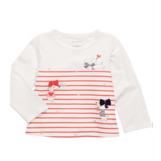 First Impressions Toddler Girl's Long Sleeve Striped Dogs T-Shirt White Size 2T