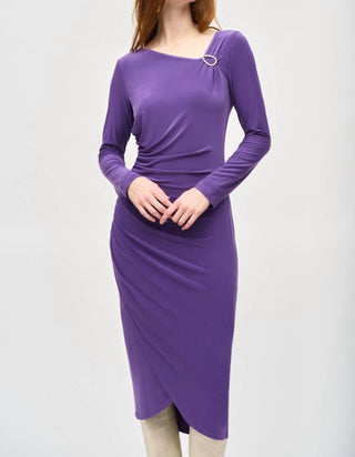 Joseph Ribkoff - Ruched Long Sleeve Wrap Midi Sheath Dress