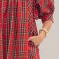 Entro - Plaid Puff Sleeve Holiday Dress