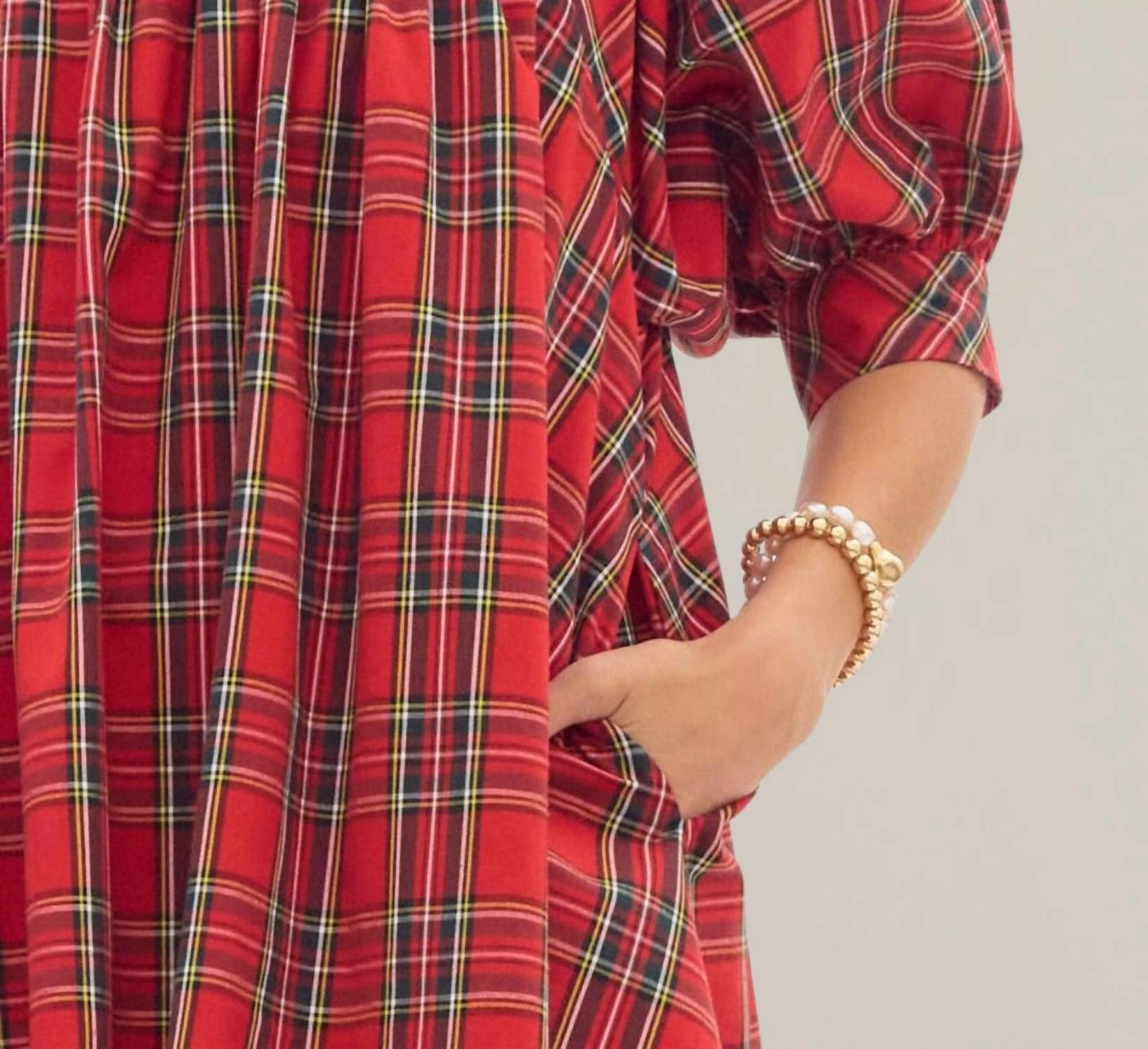 Entro - Plaid Puff Sleeve Holiday Dress