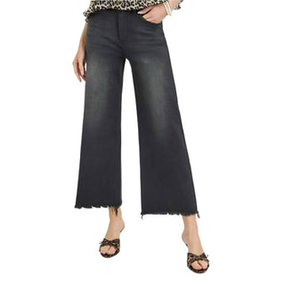 Risen - Women's High Rise Frayed Ankle Wide Jeans