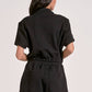 Elan - Short Sleeve Collared Sweatsuit Romper