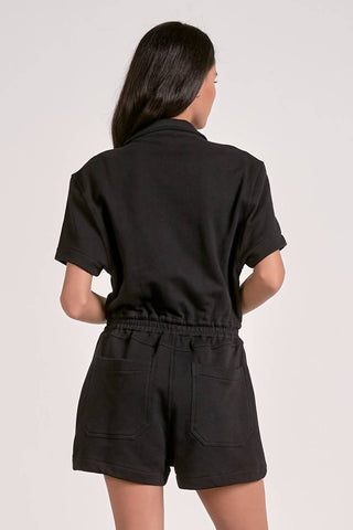 Elan - Short Sleeve Collared Sweatsuit Romper