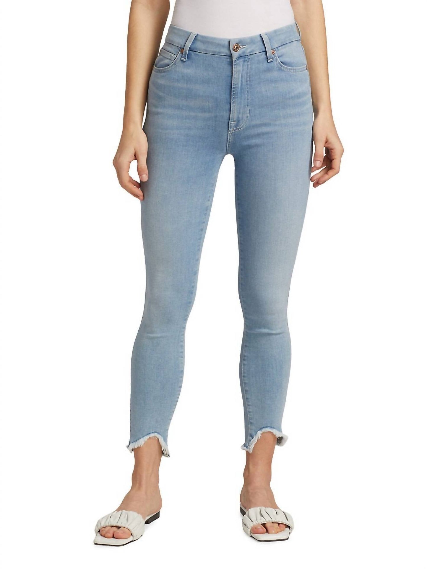7 For All Mankind - Ankle Skinny Frayed Wave Hem Jeans