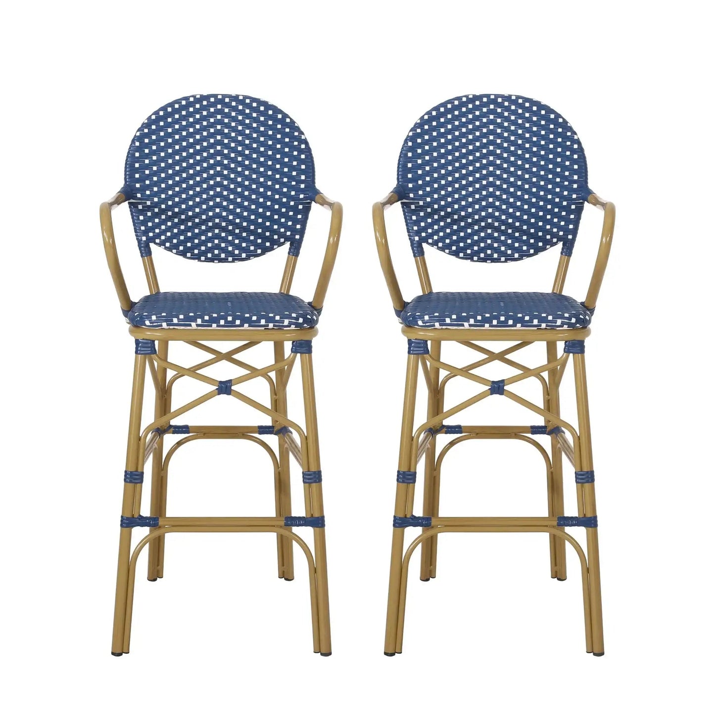 Outdoor Wicker and Aluminum French Barstools (Set of 2)