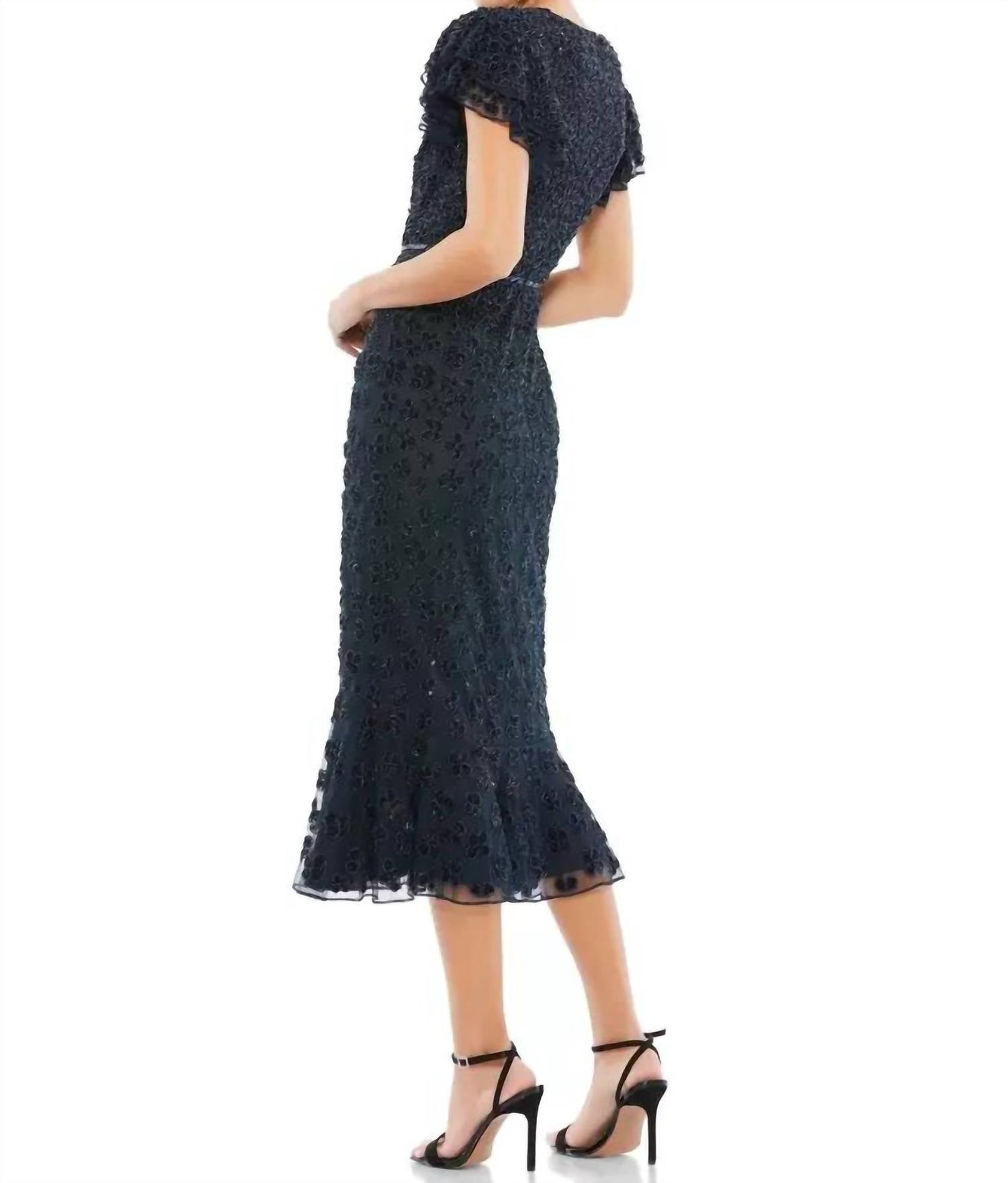 Mac Duggal - Flounce Sleeve Midi Dress