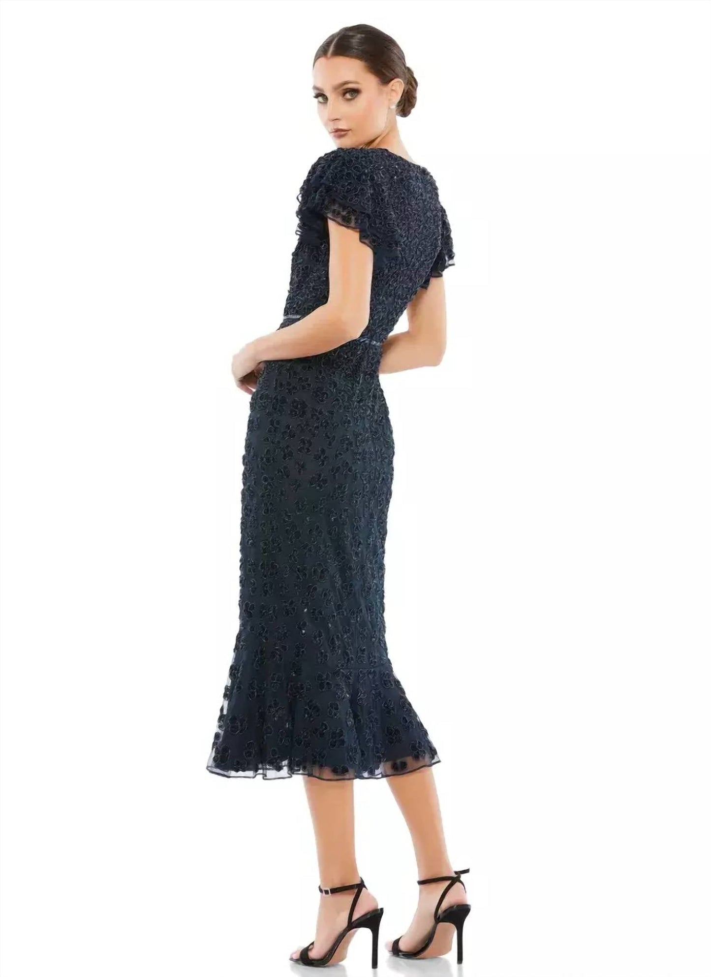 Mac Duggal - Flounce Sleeve Midi Dress