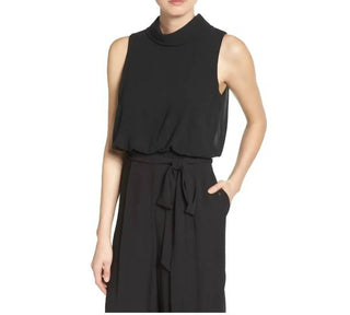 Vince Camuto - Roll Collar Mock Neck Blouson Chiffon Jumpsuit