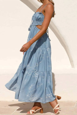 Trendsi - Cutout Printed Sleeveless Midi Cami Dress