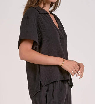 Elan - Della Short Sleeve Gauze Top