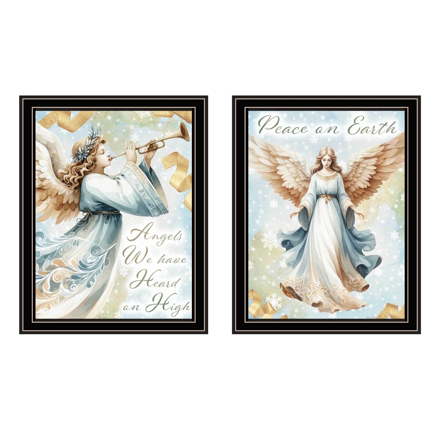 Trendy Decor 4U 2-Piece Vignette “Angels We Have Heard on High” Black Framed Wall Art by Nicole DeCamp
