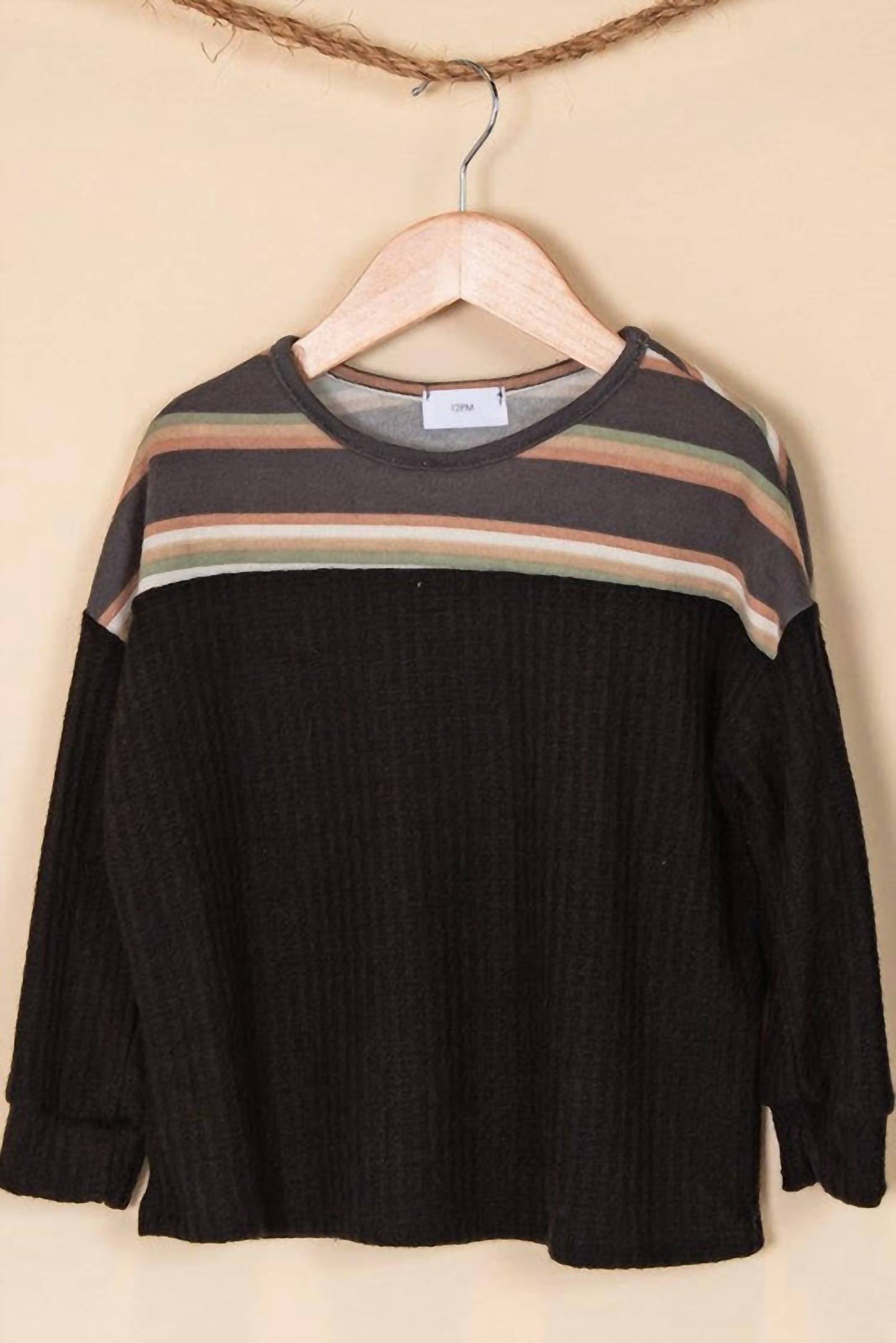 12Pm By Mon Ami - Girls Stripe Waffle Knit Top