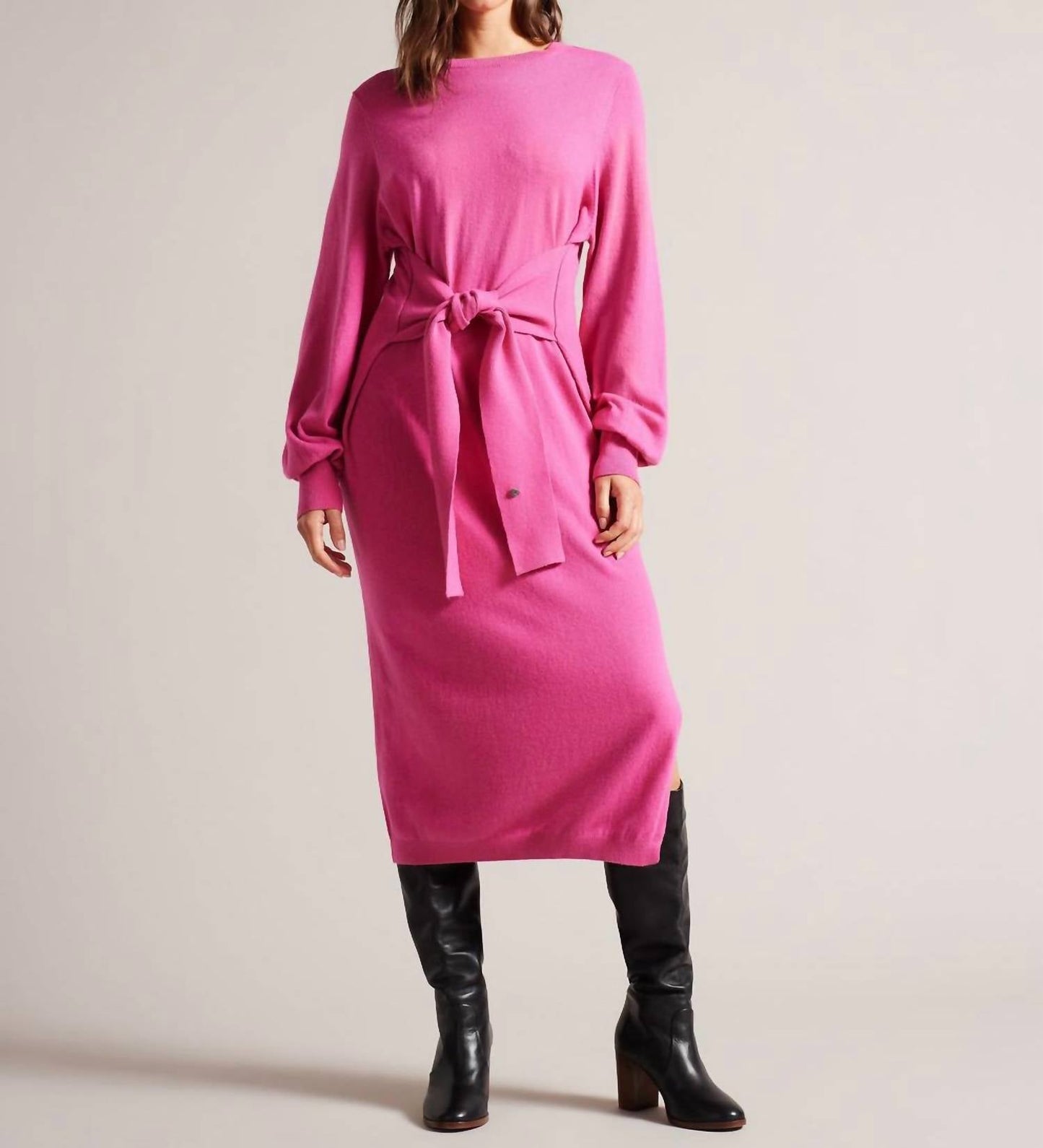 Ted Baker - Essya Slouchy Tie Front Midi Knit Sweater Dress