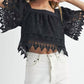 Mable - Square Neck Crochet Lace Top With Double Bow Tie