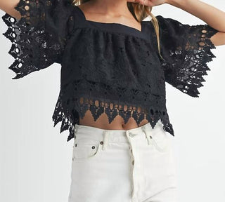 Mable - Square Neck Crochet Lace Top With Double Bow Tie