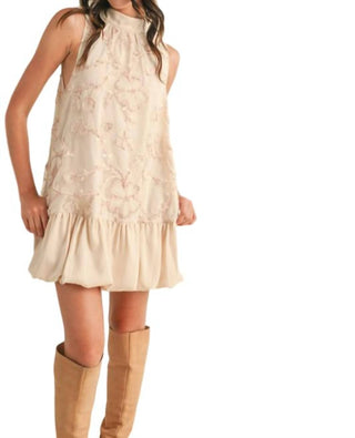 &Merci - Embellished Mixed Media Bubble Hem Mini Dress