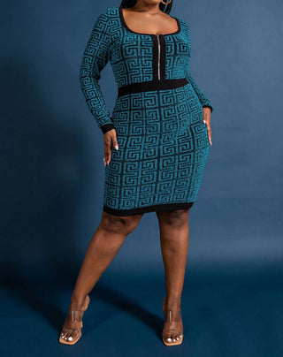 The Curve La - Plus Size Monogram-pattern Zip-up Dress
