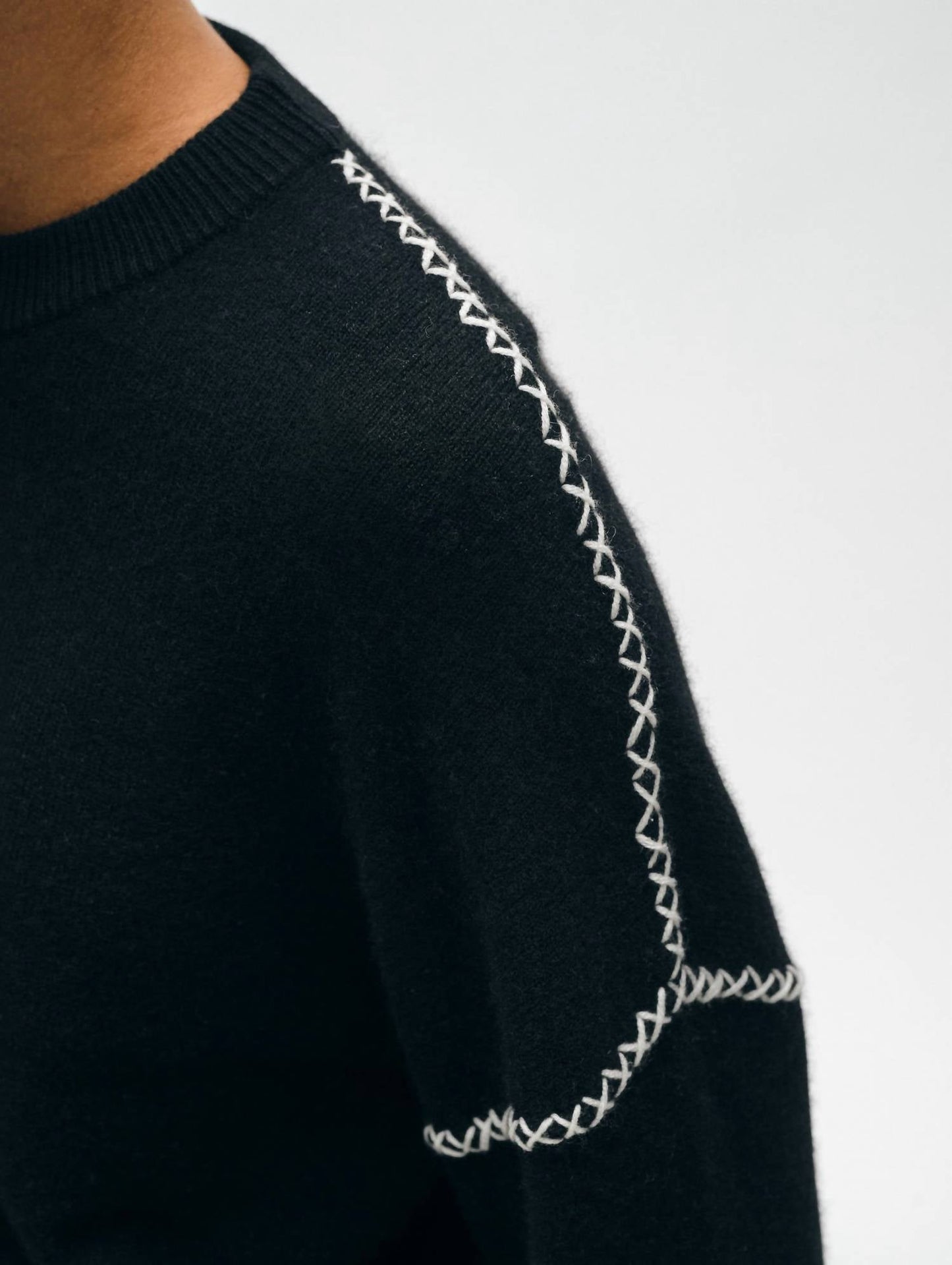 White + Warren - Blanket Stitch Crew Sweater