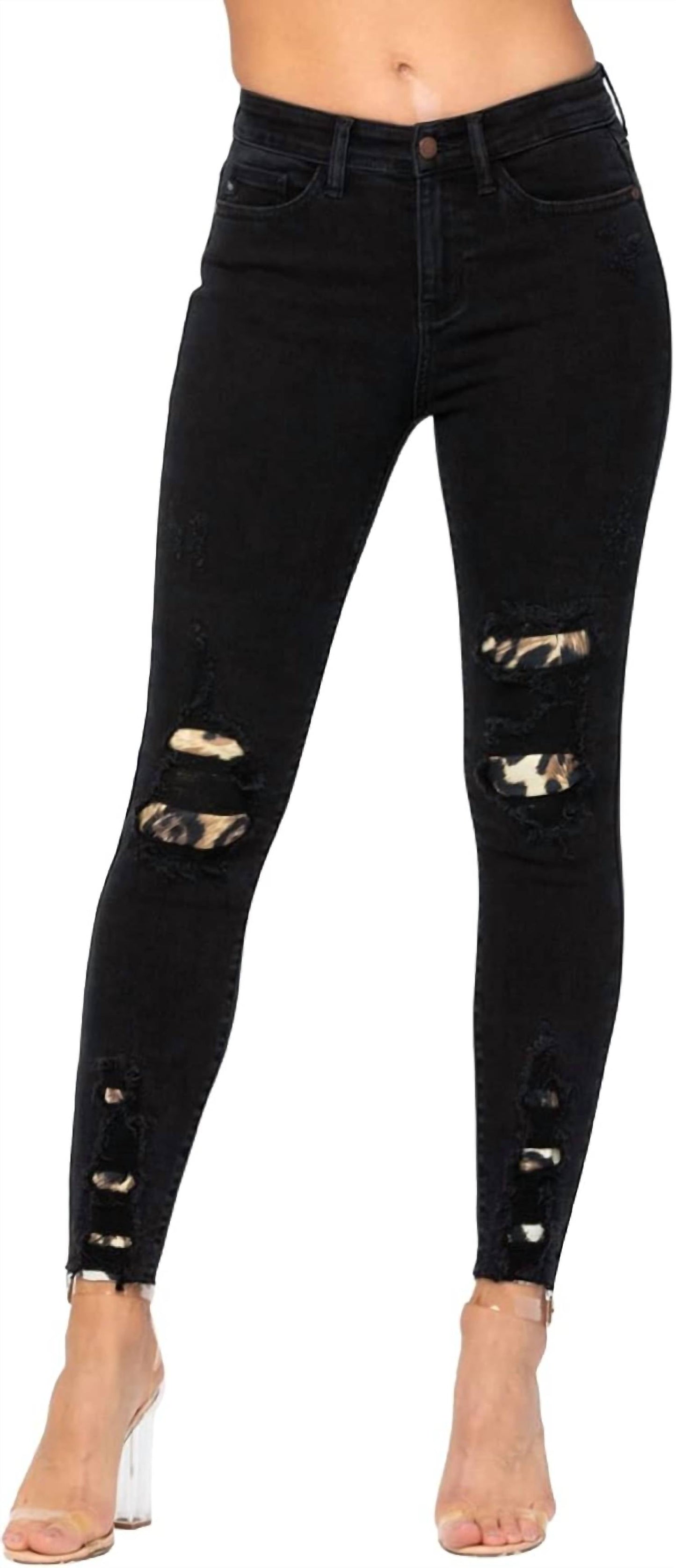 Judy Blue - Animal Print Distressed Skinny Jeans