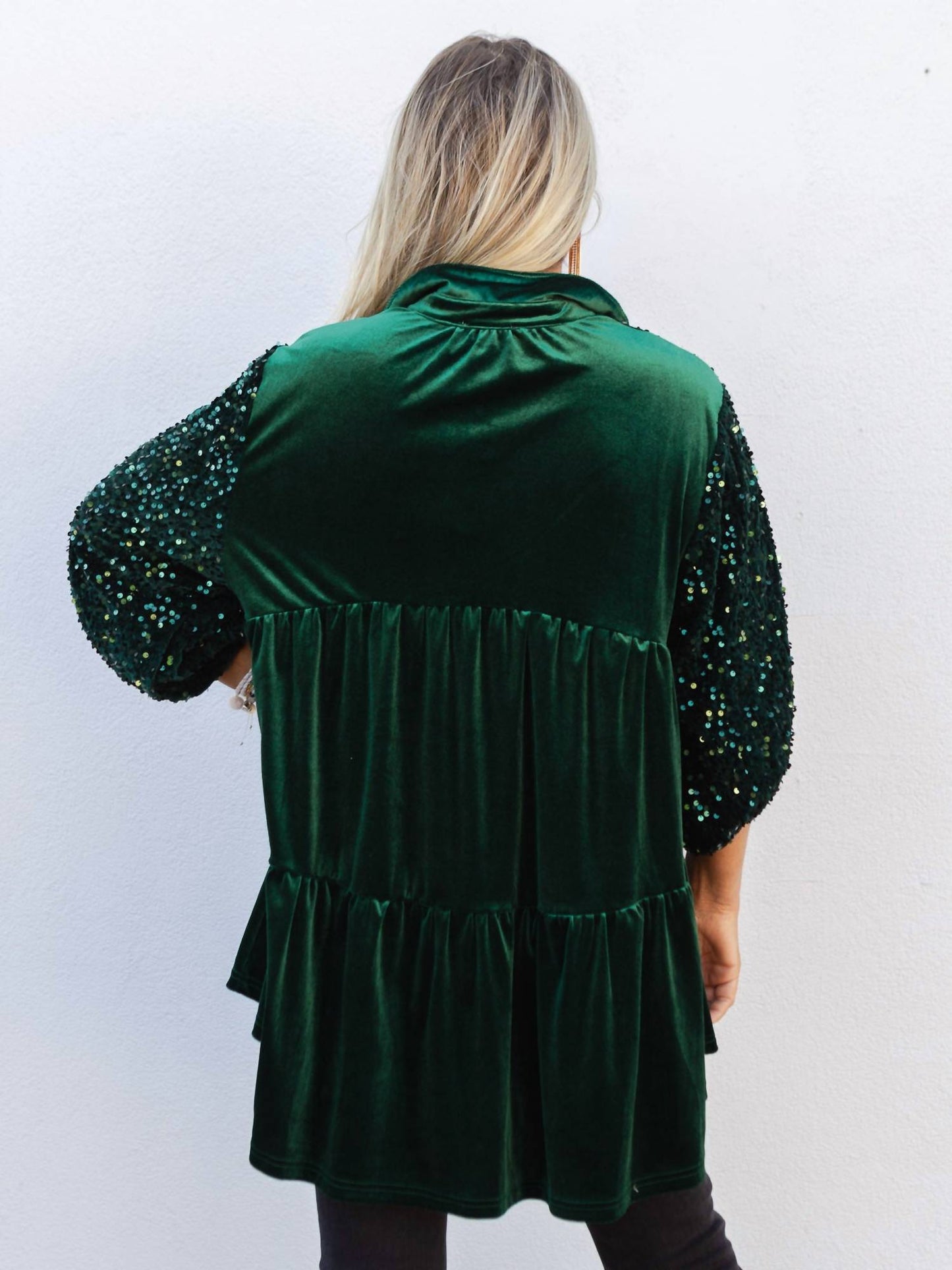 Umgee - Feeling Festive Velvet Sequins Contrast Tiered Tunic Dress