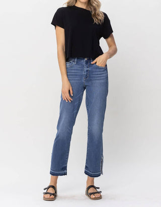 Judy Blue - High Waist Fray Slit Release Hem Straight Denim Jeans
