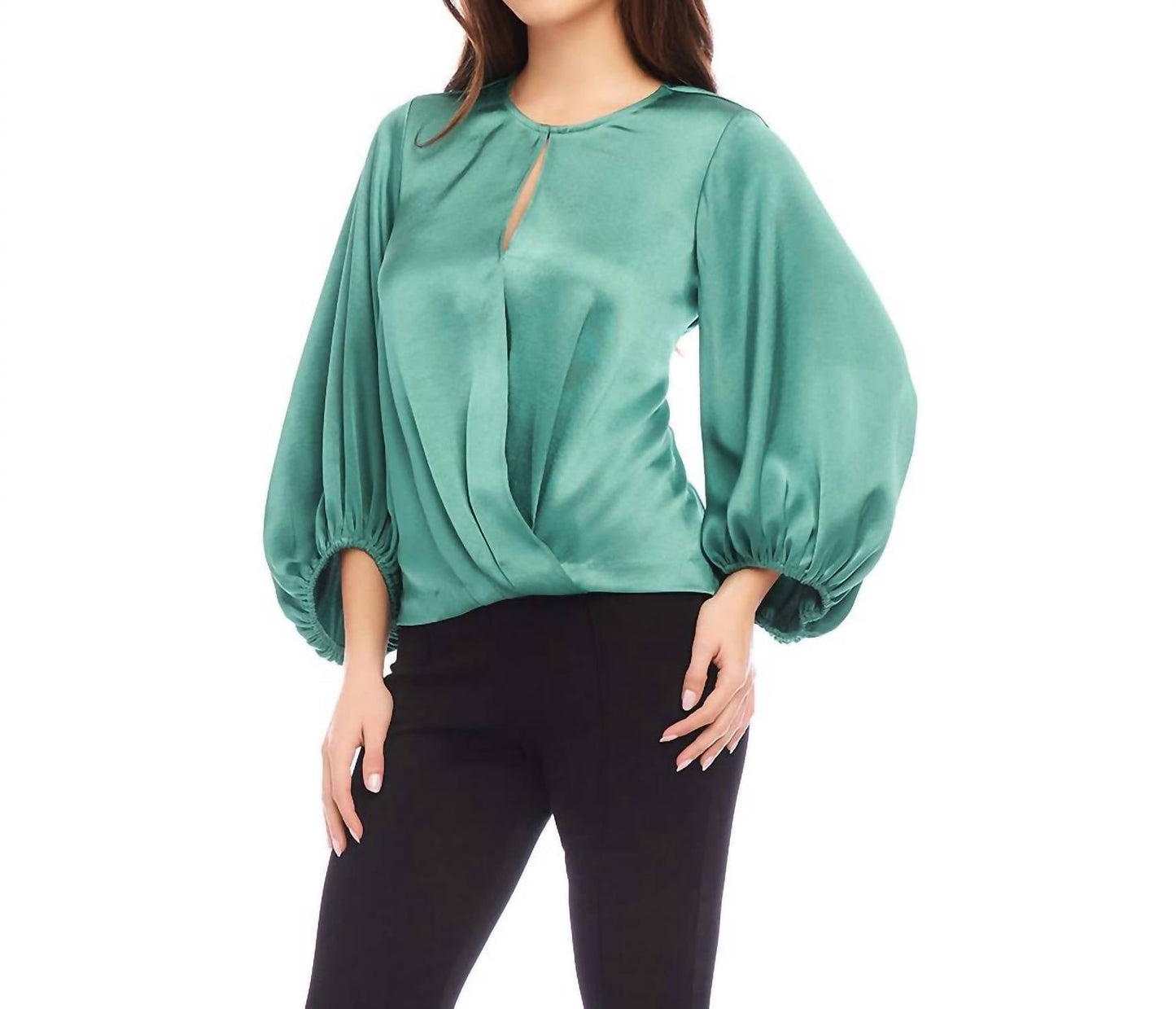 Karen Kane - Keyhole Crossover Satin Top
