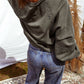1 The Woman - Lace Patchwork Detail Notched Neck Mineral Wash Sweatshirt