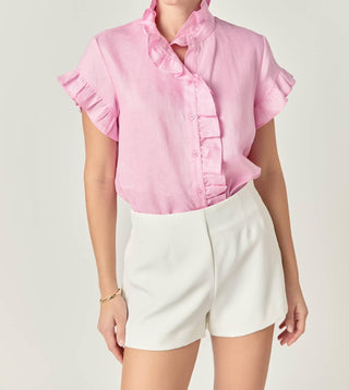 English Factory - Linen Ruffle Blouse