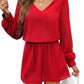 Supreme Fashion - Solid V-neck Elastic Waist Mini Dress