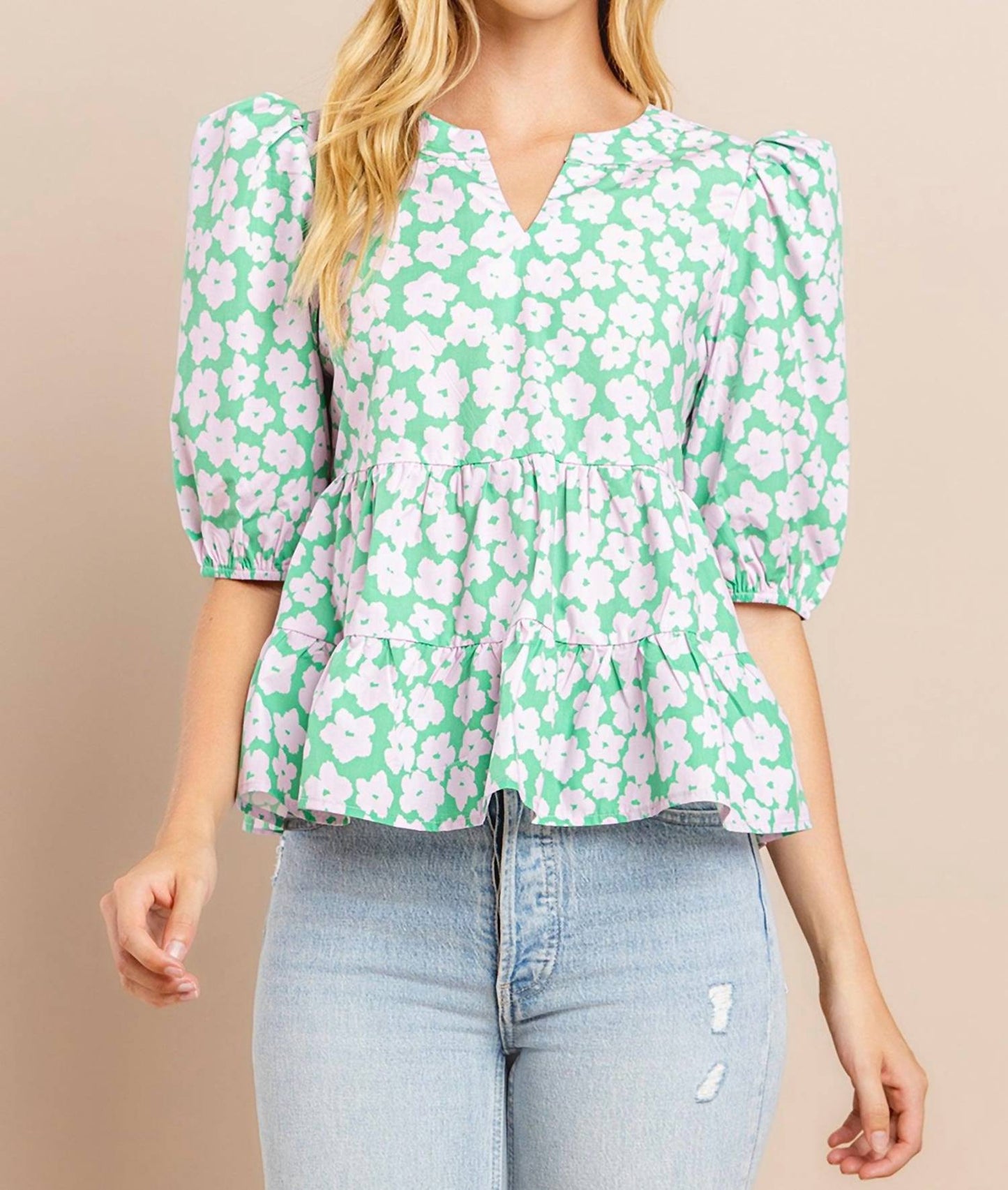 Tcec - Kendra Flower V-neck Top