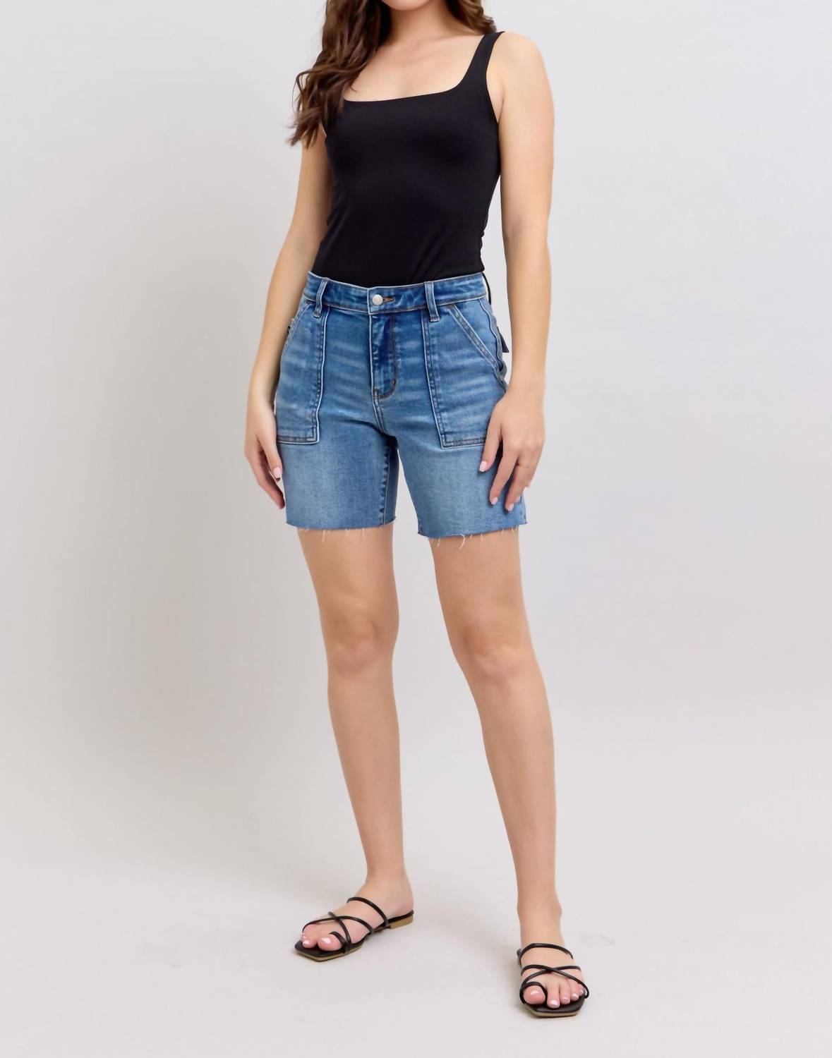 Judy Blue - Mid Rise Bermuda With Flap Pockets Denim Short