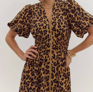 Entro - Leopard Print Zip Up Midi Dress