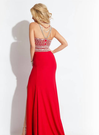 Rachel Allan - Beaded Jersey Prom Gown With High Slit